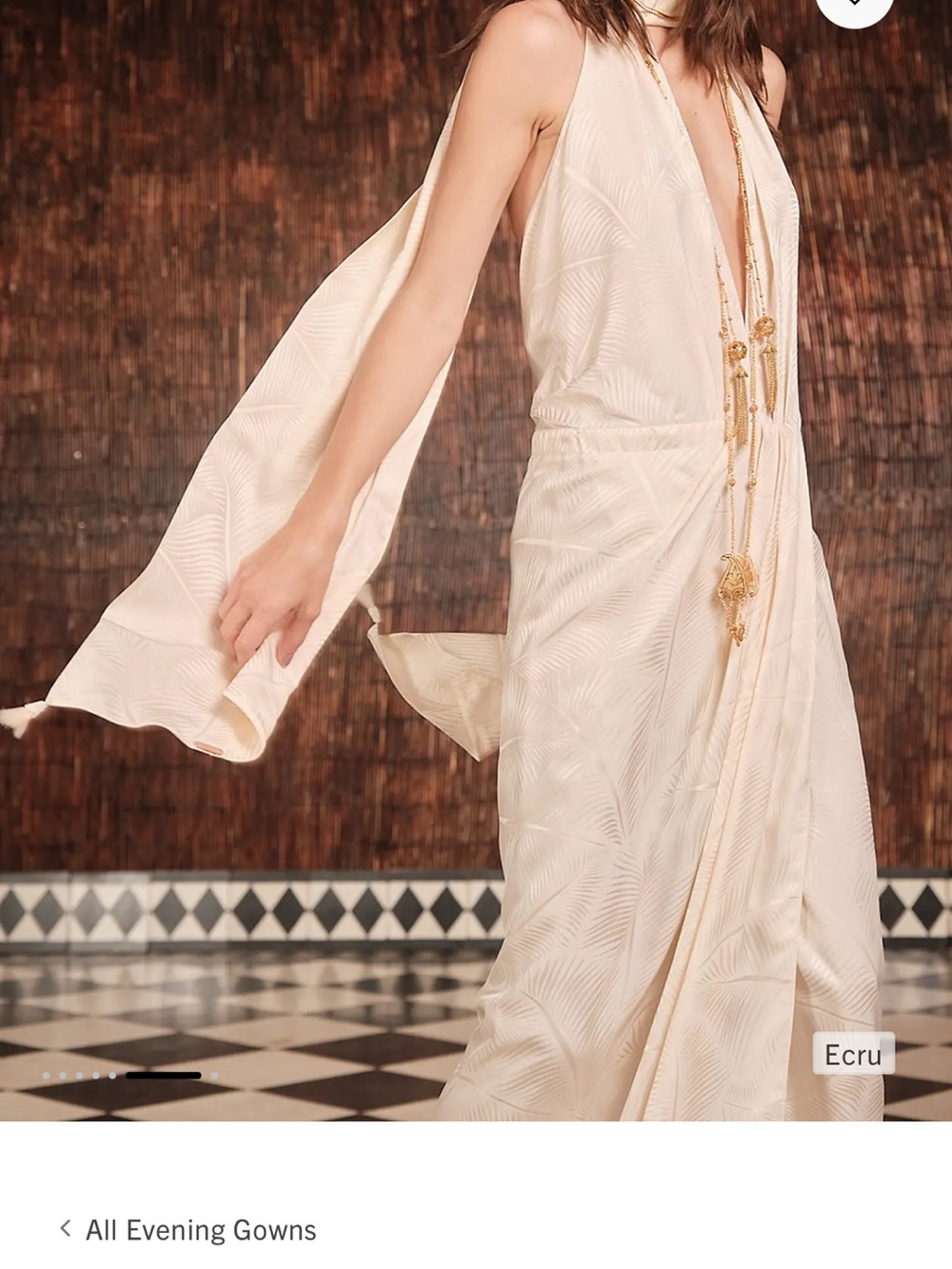 Johanna Ortiz Ecru Draped Evening Gown with Deep V NWT